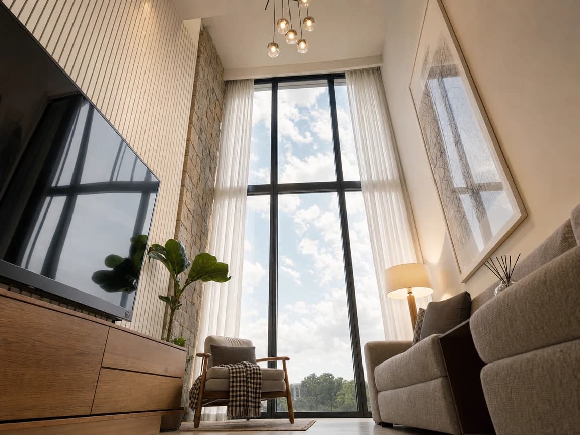 Sala de estar com pé-direito duplo