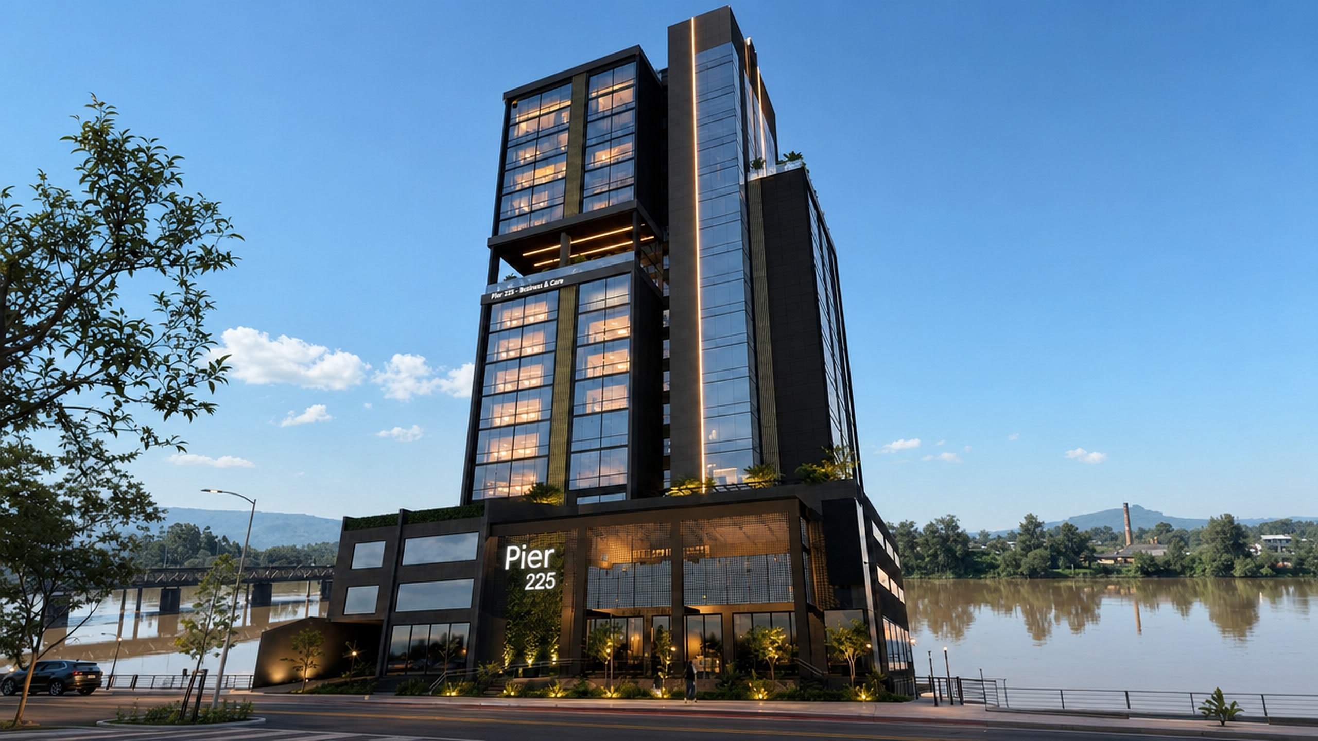 Torre do Pier 225 com 20 pavimentos às margens do rio